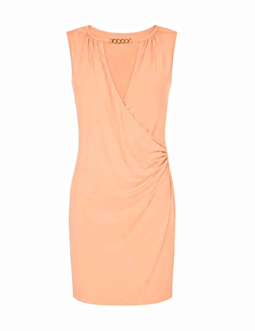 SHEIN Pink Solid V-Neck Sleeveless Bodycon Sheath Knee Dress Chain S