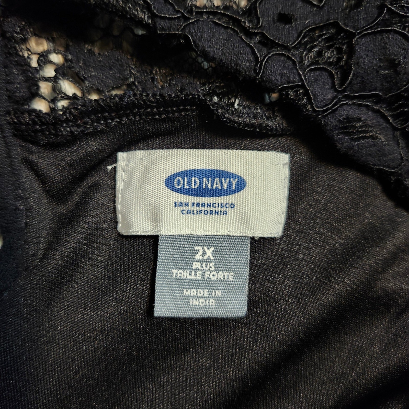Old Navy Black Lace Yoke 3/4 Sleeve Shift Dress Plus Size 2X Cotton Blend Lining