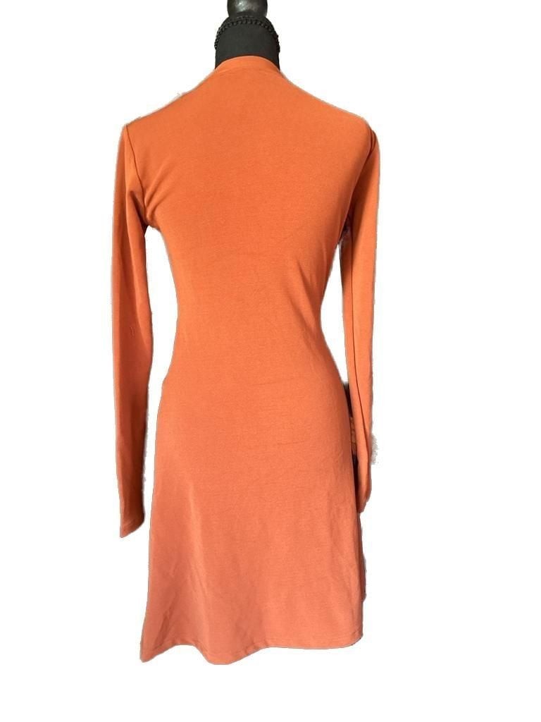 Stradivarius Long Sleeve Rust Knit Mini Dress with D-Ring Belt Detail