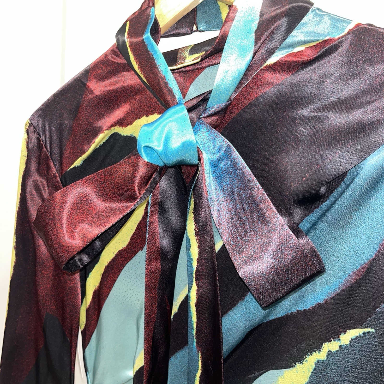 Christopher John Rogers Wheatpaste Satin Maxi Dress Scarf Neck Multicolor 4 🟡