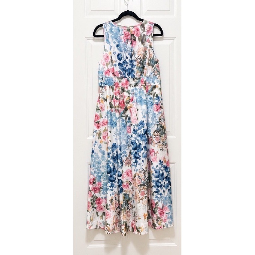 Flessibili Womens XL Floral V-Neck Sleeveless Maxi Dress Blue Pink White NWT