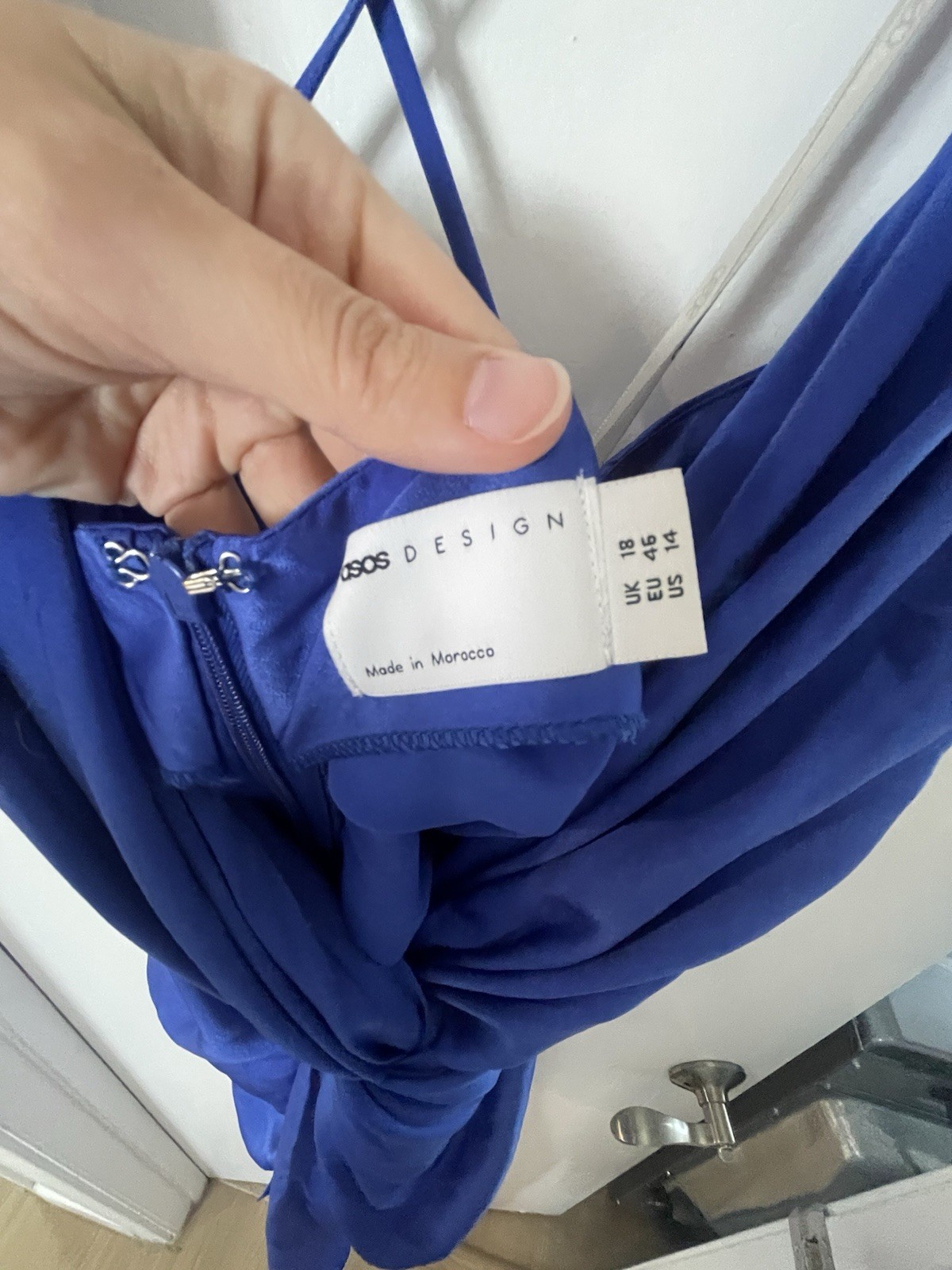 ASOS DESIGN Blue Satin Mini Slip Dress V-Neck Backless Zip Strappy US 14