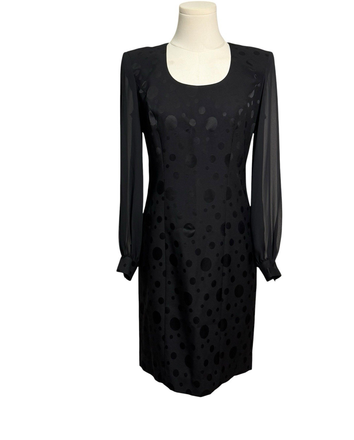 Vintage Liz Claiborne Tonal Polka Dot Sheer Sleeve Cocktail Dress XS Petite