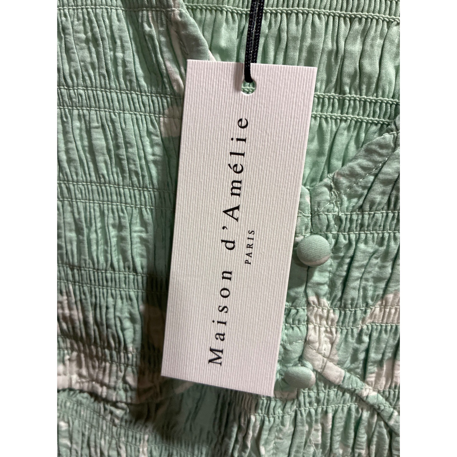 Maison d’Amelie Paris Mint Green Floral Smocked Maxi Dress Ruffle Sleeve XS NEW