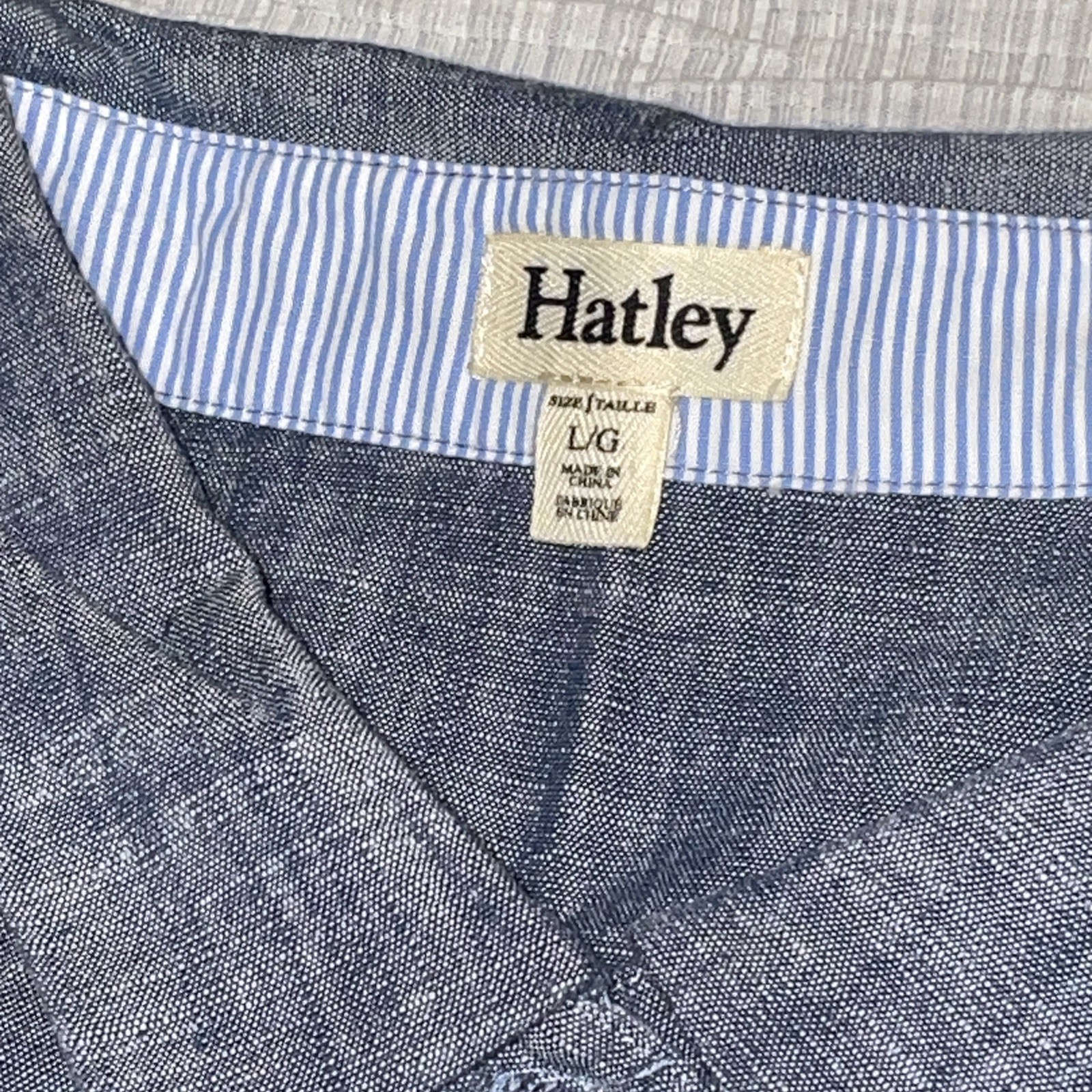 Hatley Chambray Shift Dress | Coastal Preppy | Stripe Piping | Sleeveless Sz Lg