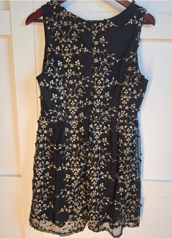 Altar’d State Black Embroidered Dress Womens L Mesh Lace Cocktail Wedding Guest