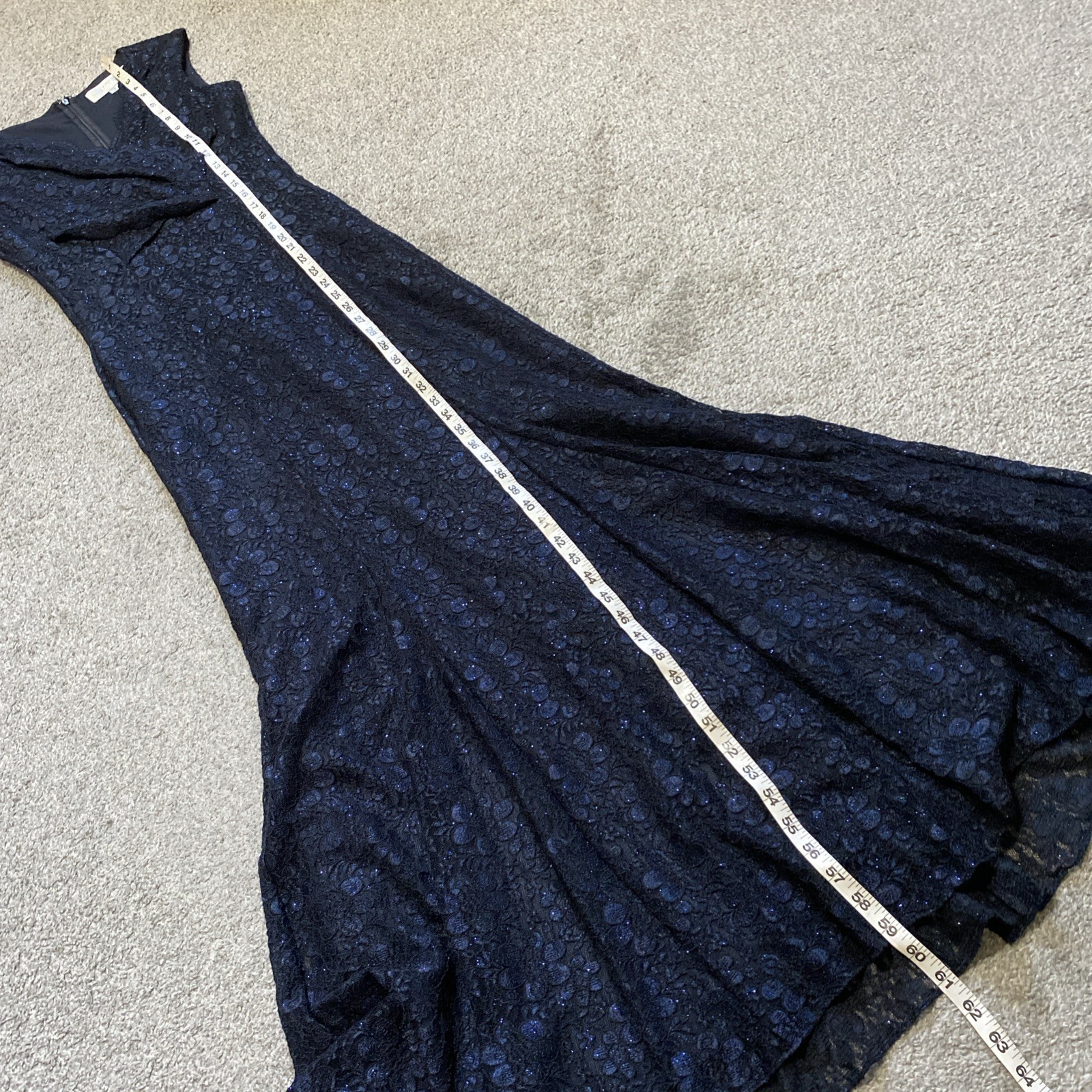 Tahari Arthur Levine Lace Maxi Dress Navy Shimmer Stretch Bodycon Evening wear 2