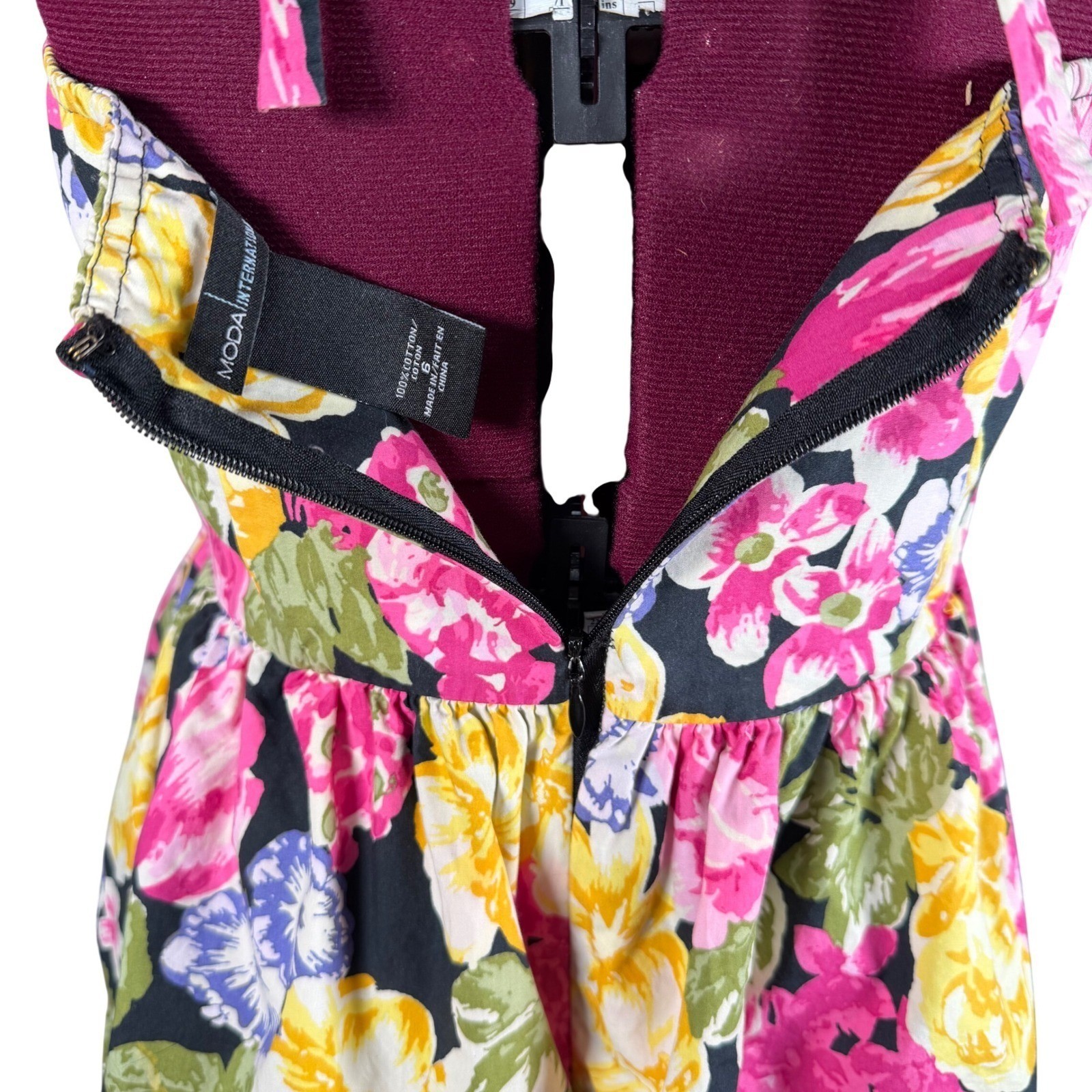 Moda International Floral Halter Dress Cotton Tiered Peplum Retro Y2K Vtg Size 6