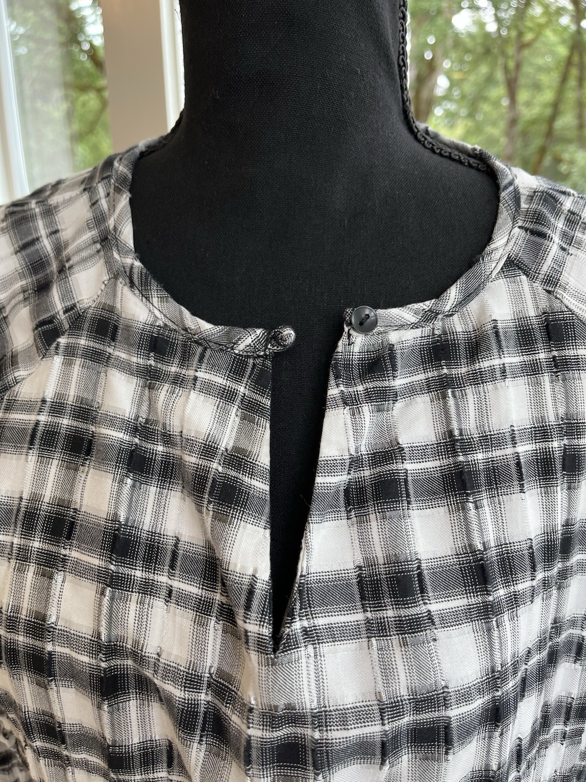 PRIMARK Check Textured Cotton Tiered ￼Dress Navy/Charcoal Gray/Black Sz 12 / L
