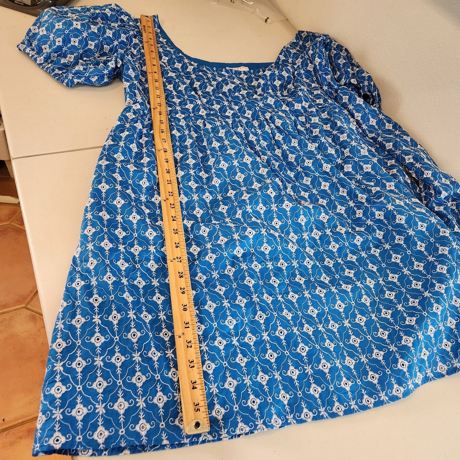 Rhode Target Blue White Embroidered Boho Babydoll Dress Puff Sleeves Women’s 1X