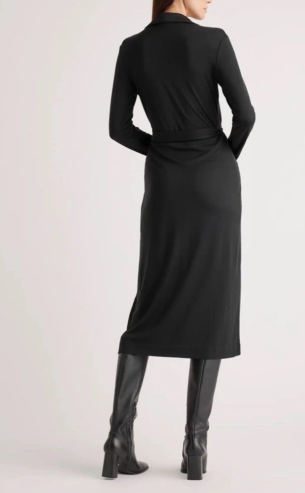 NWT QUINCE 100% SILK JERSEY MIDI WRAP DRESS Size Small Black MSRP $150