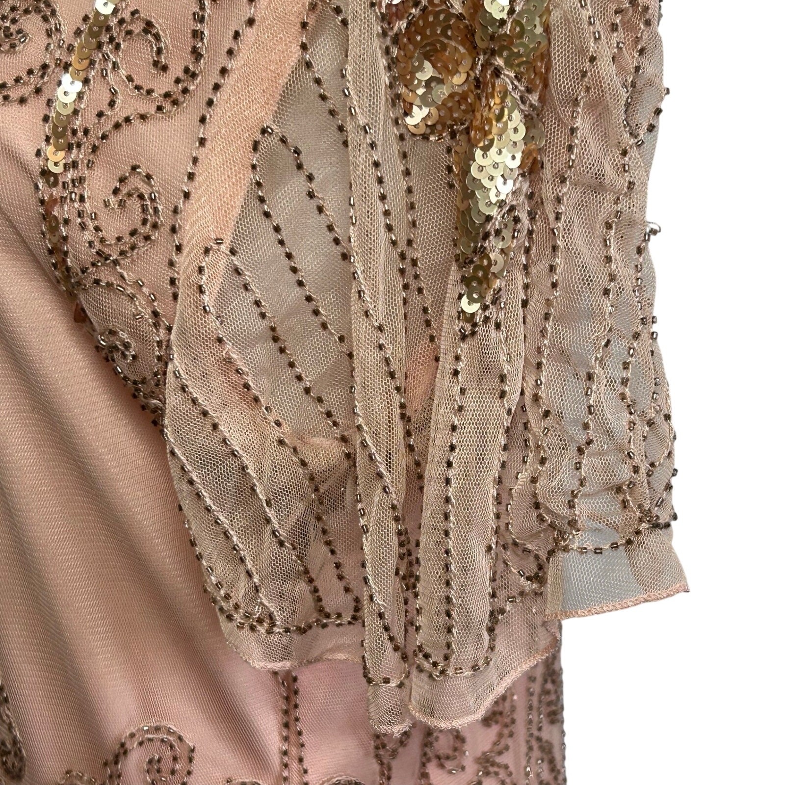 Pink Beaded Sequin Flapper Dress PS Fringe 1920s Style Art Deco Costume Party