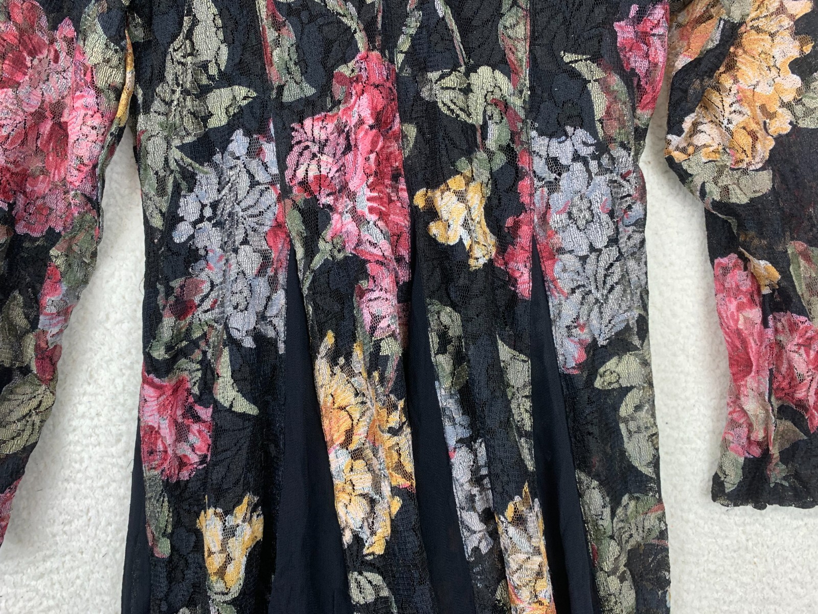 Nostalgia 90s Floral Lace Long Sleeve Maxi Dress Women M Whimsygoth Dark Cottage