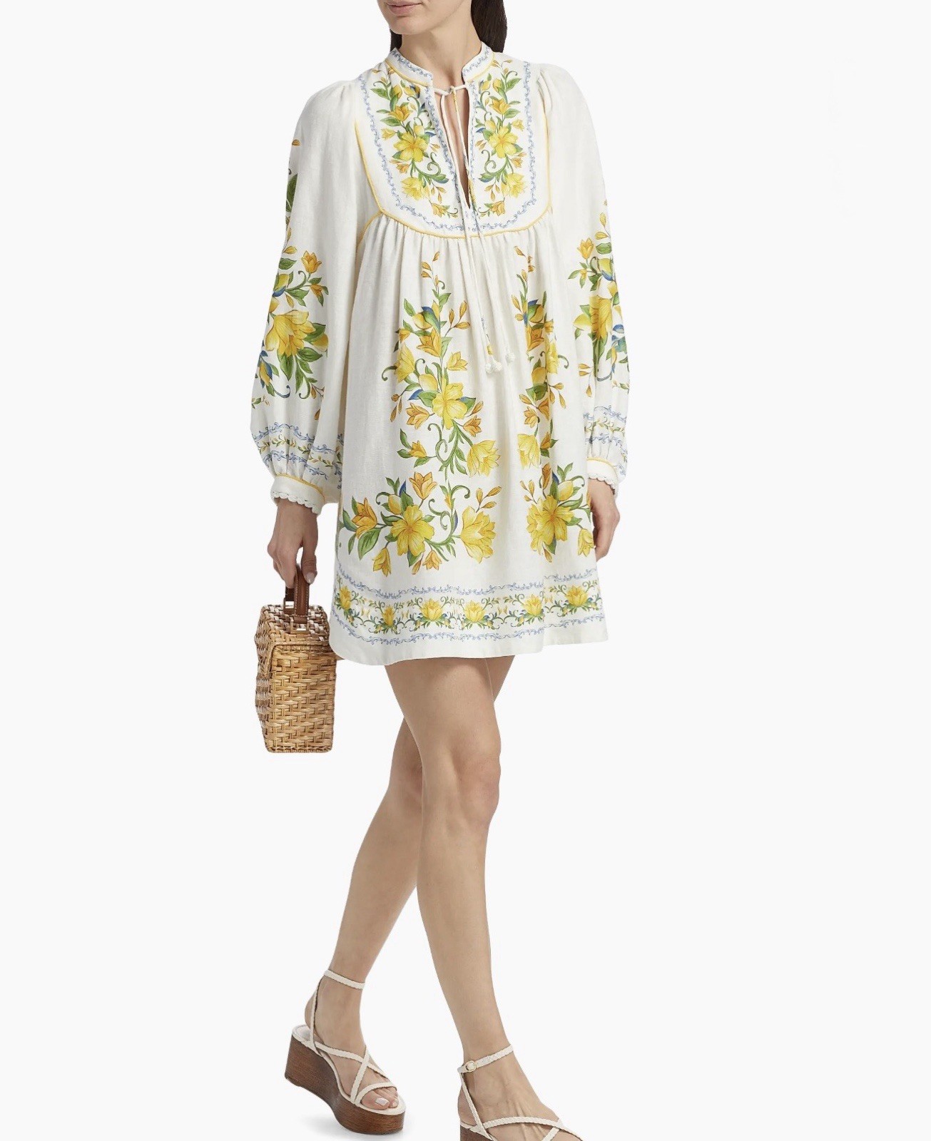 Sicily Floral Linen-Blend Minidress Crafted of A Light Linen Blend Size Small S