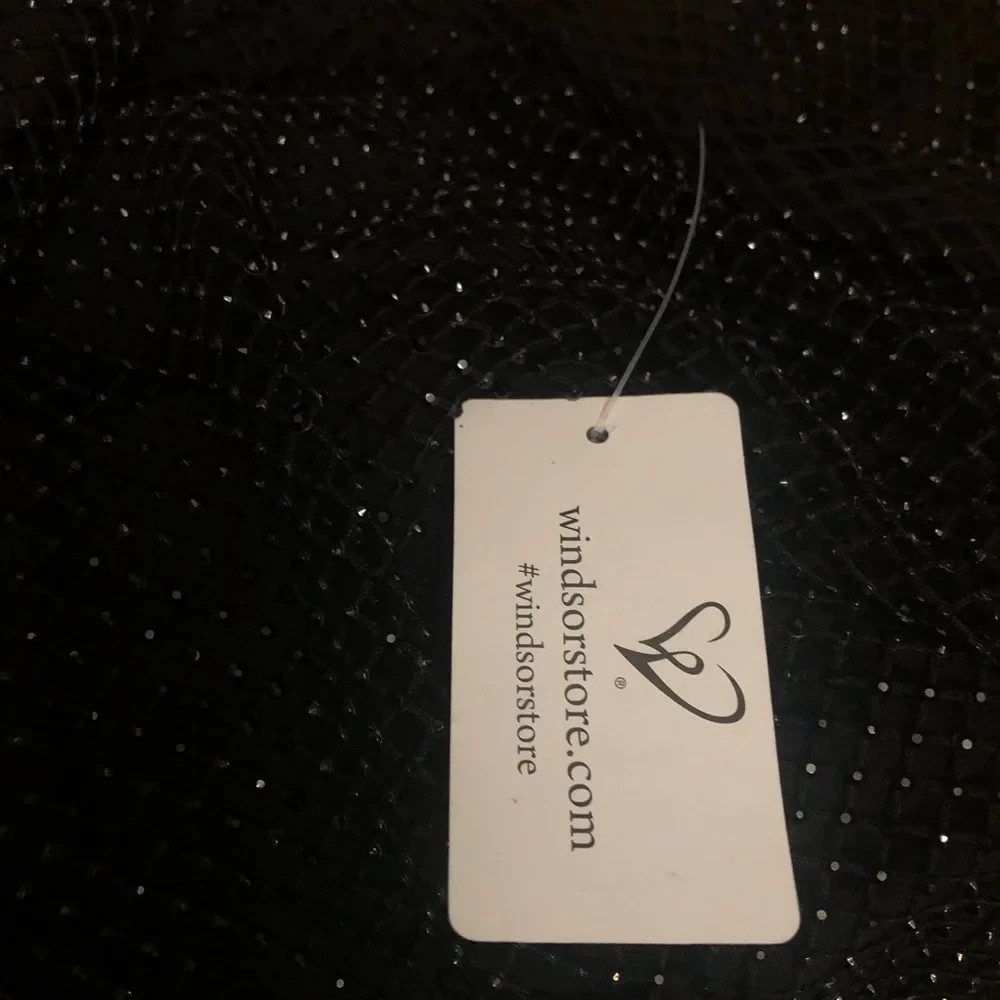 Windsor Good Vibes Fishnet Rhinestone Open Back Black Midi Dress L NWT