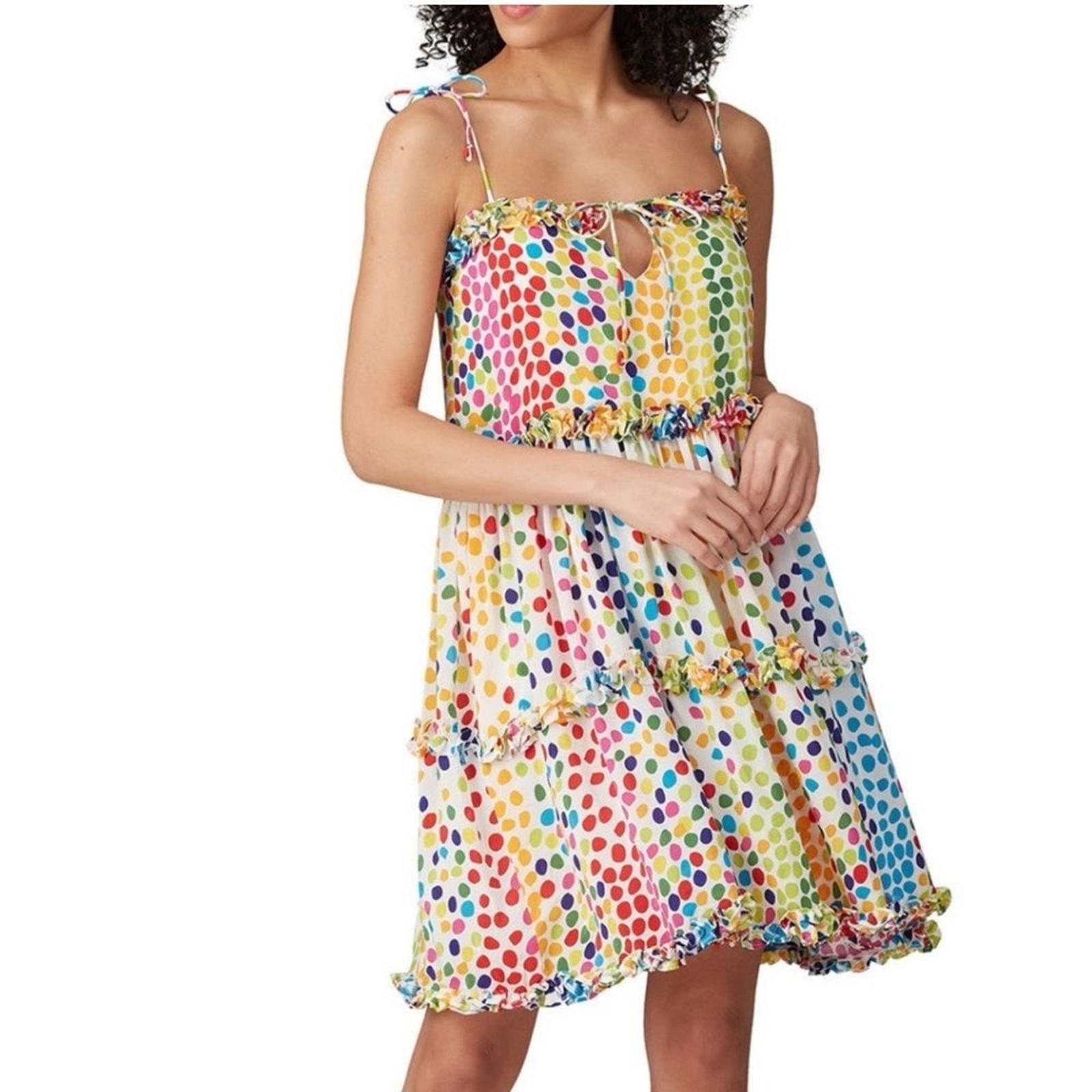 All Things Mochi Blessica Multicolor Bohemian Polka Dotted Mini Rainbow Dress