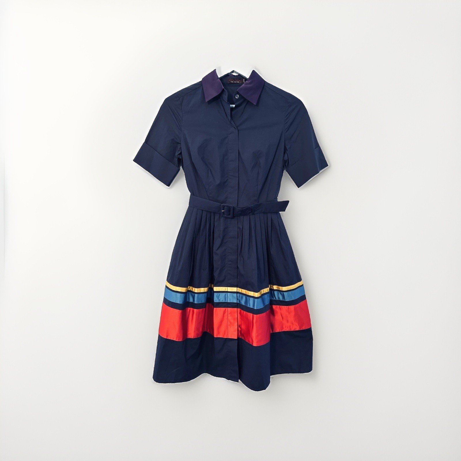 Sophie Theallet x The Limited Satin Stripe Party Dress Sz2 Navy Wedding Guest