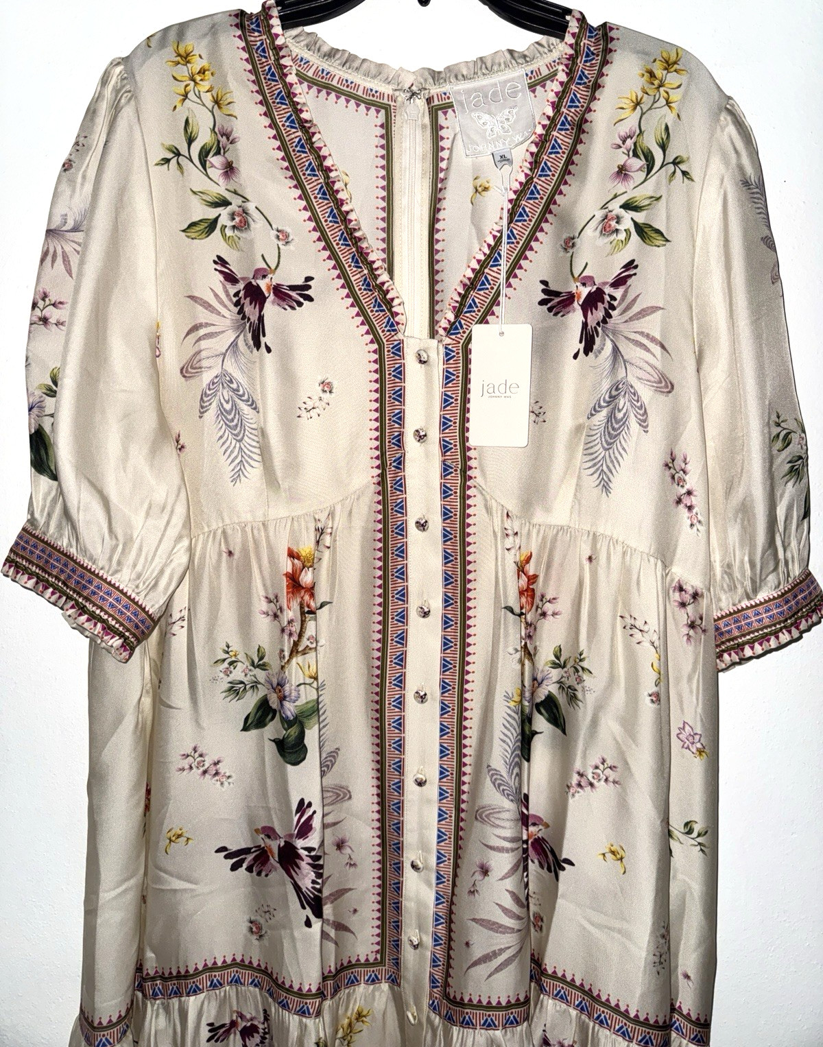 Johnny Was Silk Blend Loren Dress Willah Multi Floral White XL; NWT