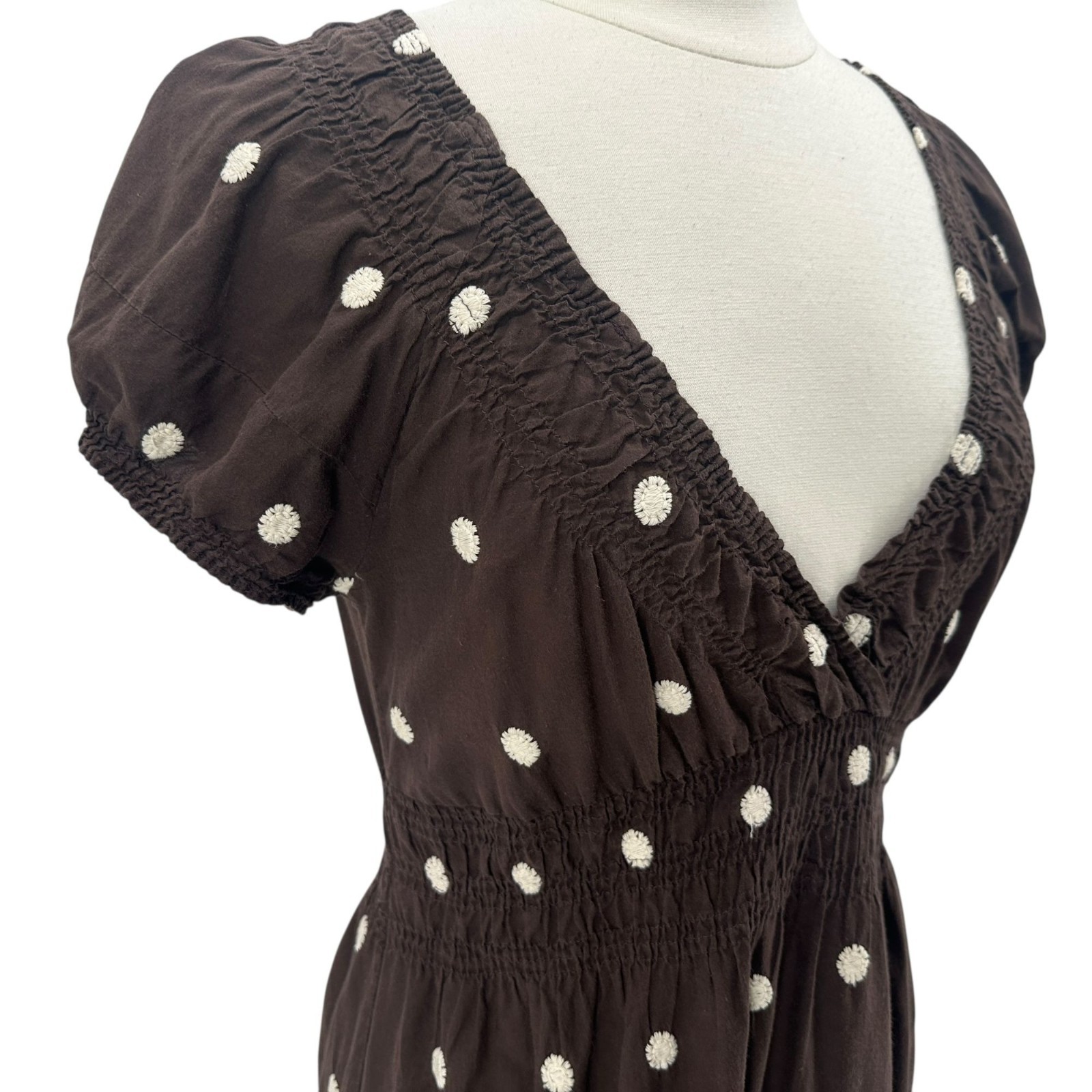 Cute Options Womens Large Dress Embroidered Polka Dot Brown Babydoll