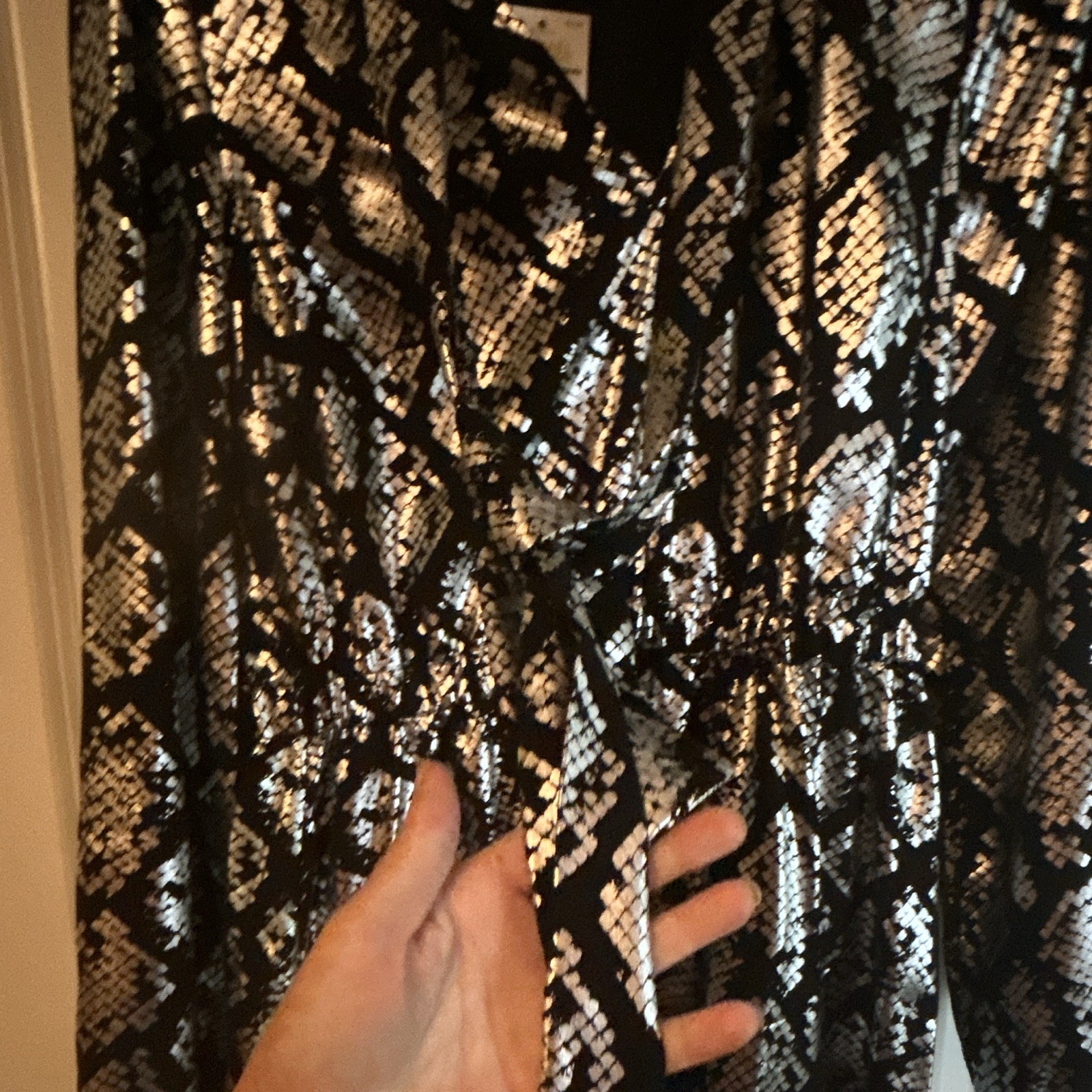 Michael Kors Black/Silver Sequin Animal Print Mini Dress V-Neck Long Sleeve S