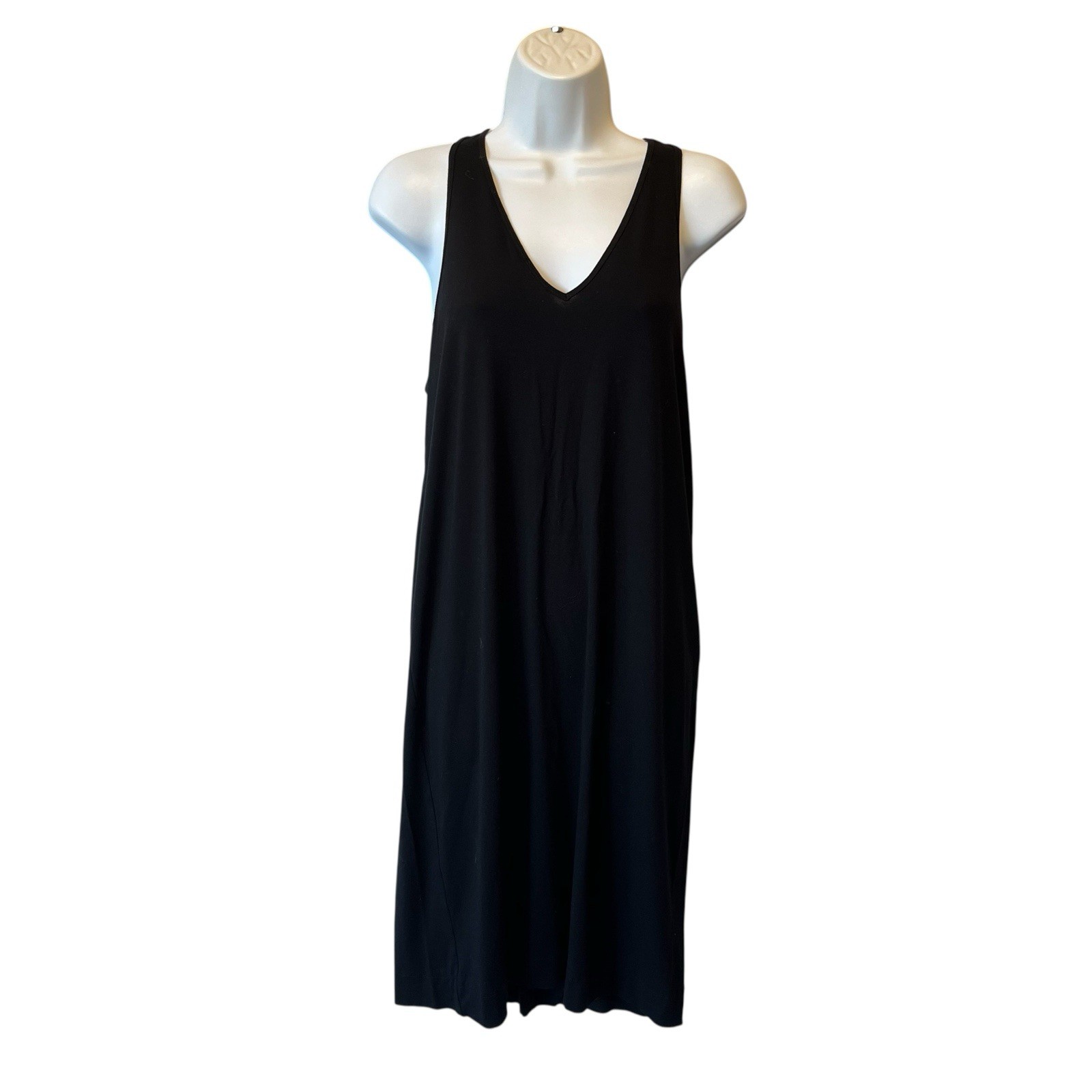 Eileen Fisher tank top dress M Black Racer back Midi Viscose stretch Minimalist