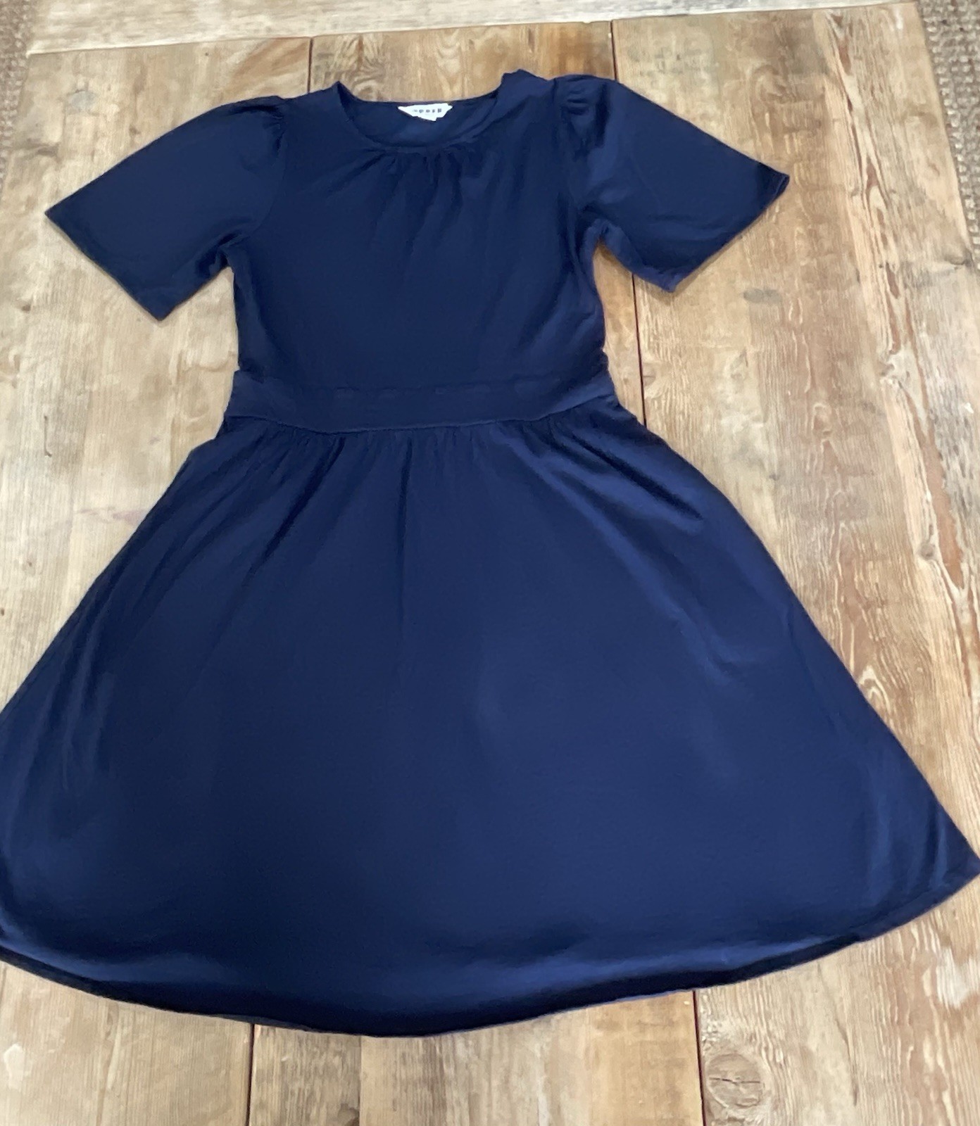 Boden Navy Blue Fit & Flare Dress Short Sleeve Crew Neck Midi Work Office US 6 R