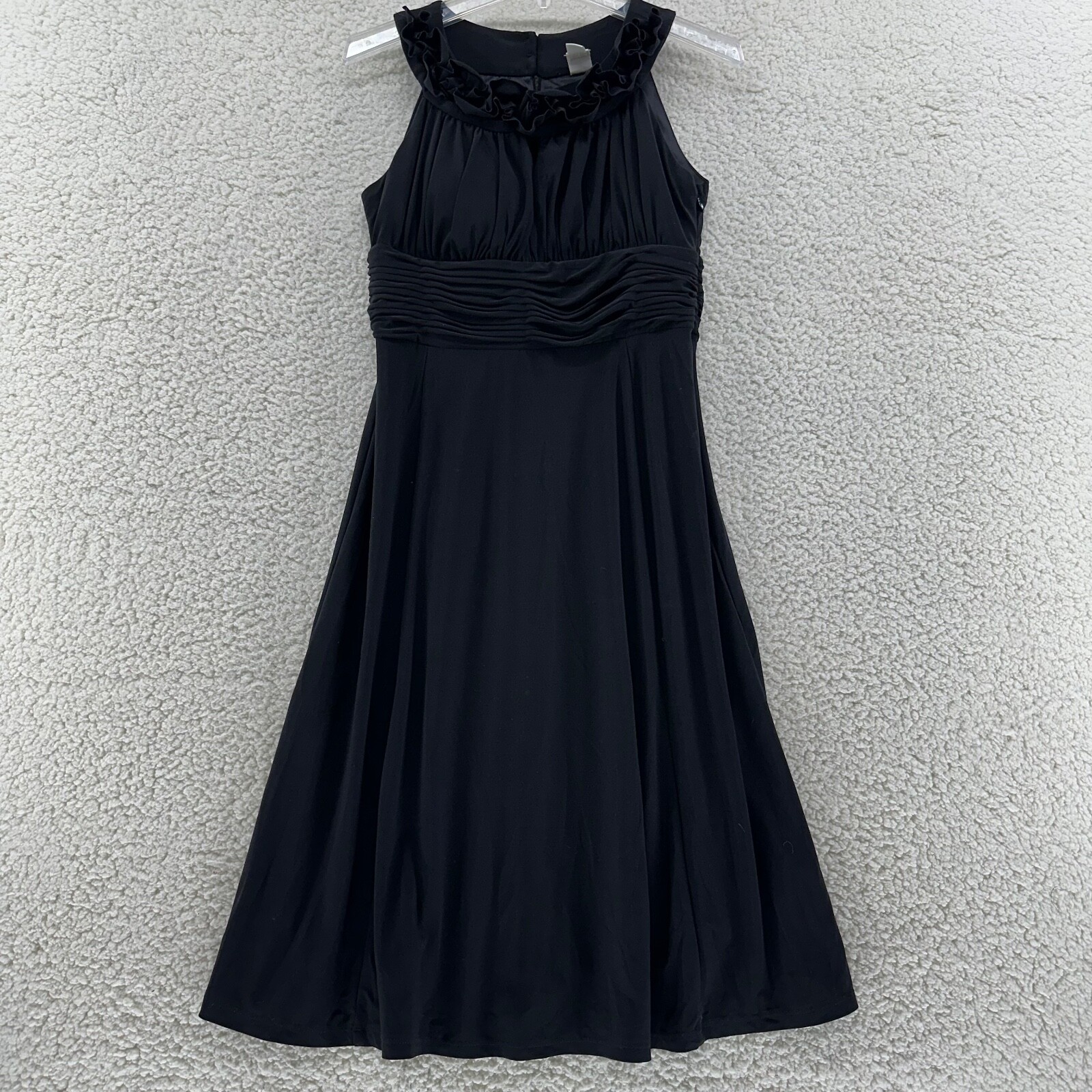 Sangria Womens 8 Black Sleeveless Rouched Waist-cinching A Line Dress Keyhole