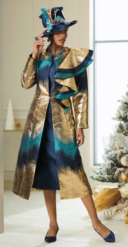 20W PLUS Ashro Gold Green Metallic Formal Idalia Ruffle Jacket Dress