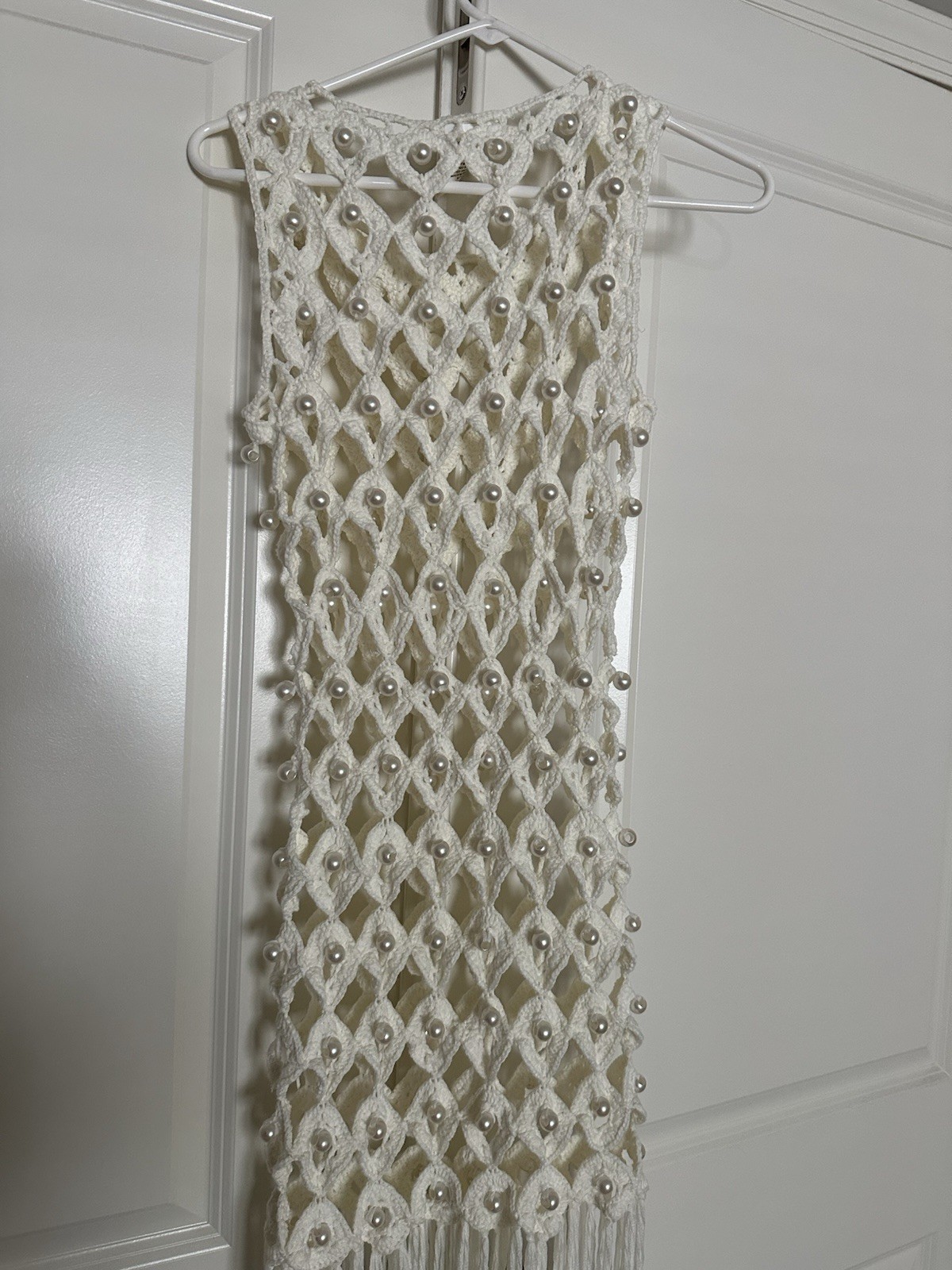 12th Tribe Crochet Fringe Maxi Dress With Pearls Women’s Size Medium