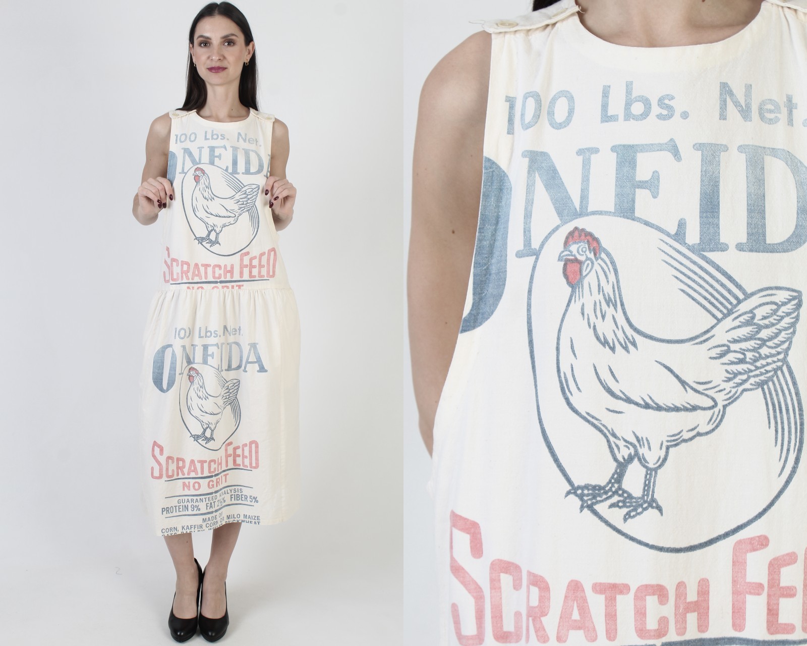 Vintage Oneida Scratch Feed Dress Flour Potato Grain Bag Pinafore Farm Apron