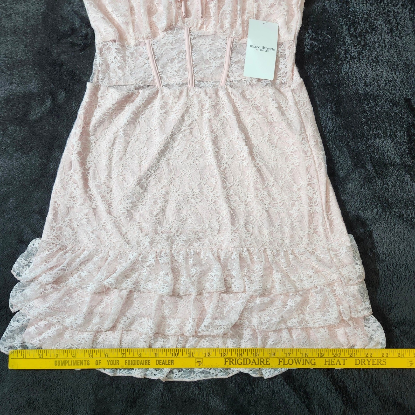 Mixed Threads LA Pink Lace Tiered Ruffle Mini Dress Corset Style IR1205-HU03 L