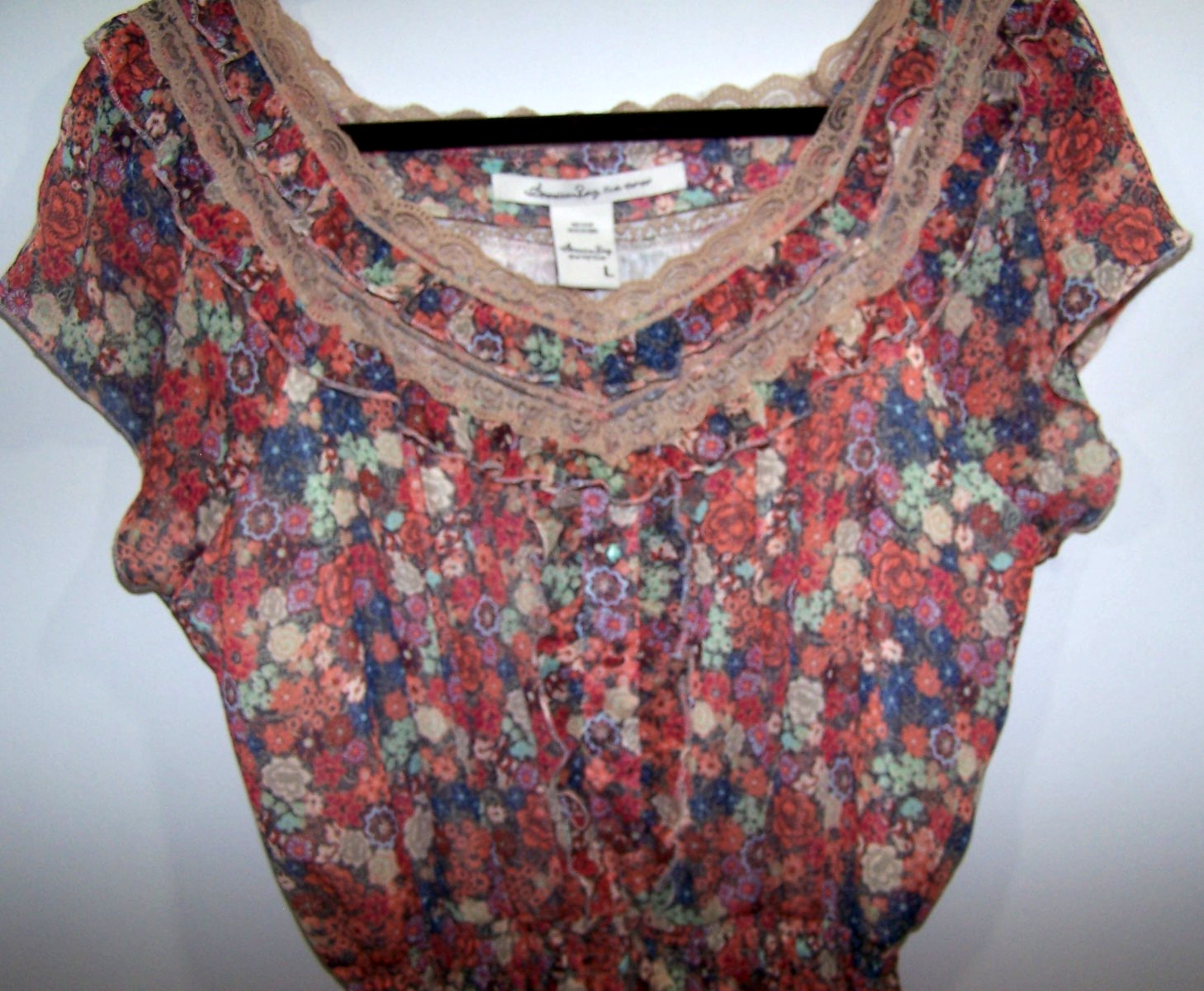 American Rag Cie – Multicolor Boho Lined Sheer Dress, Braided Belt – Size L