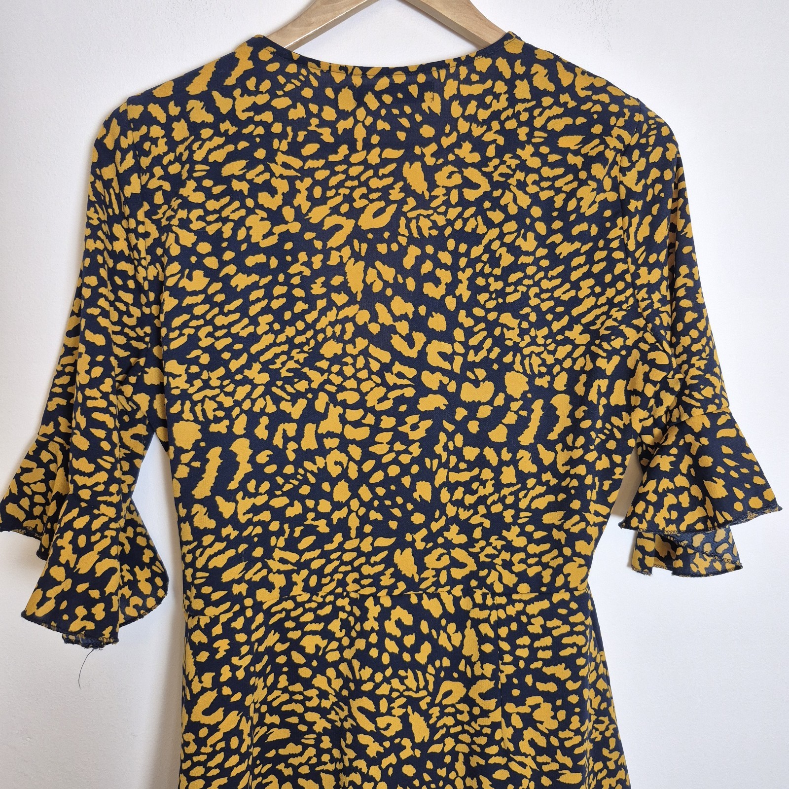 CY S/M Black Yellow Ruffle Frill Wrap Dress 3/4 Sleeve Tea Dress