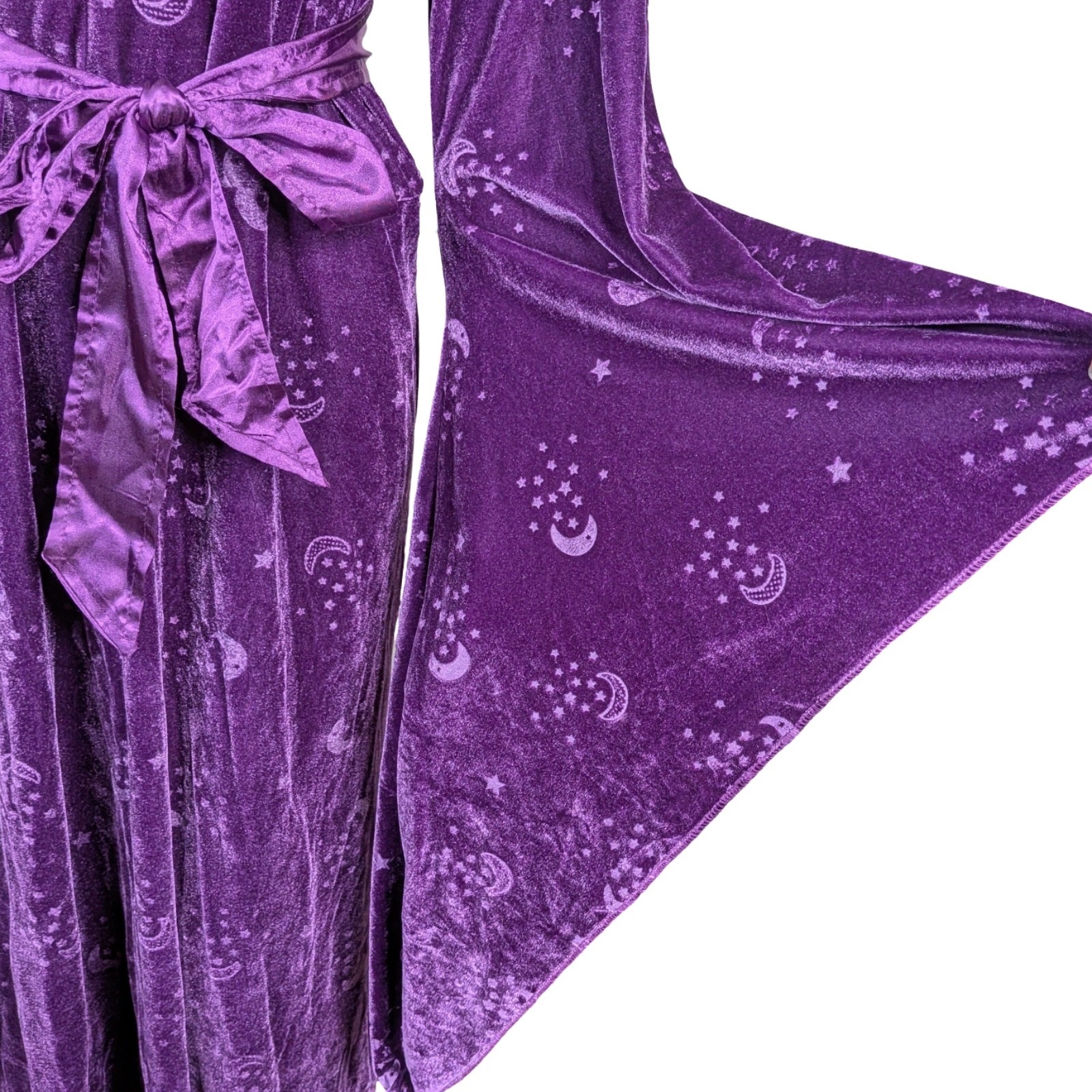 Purple Velvet Celestial Stars Moons Hooded Robe Witch Wizard Maxi Dress SZ L/XL