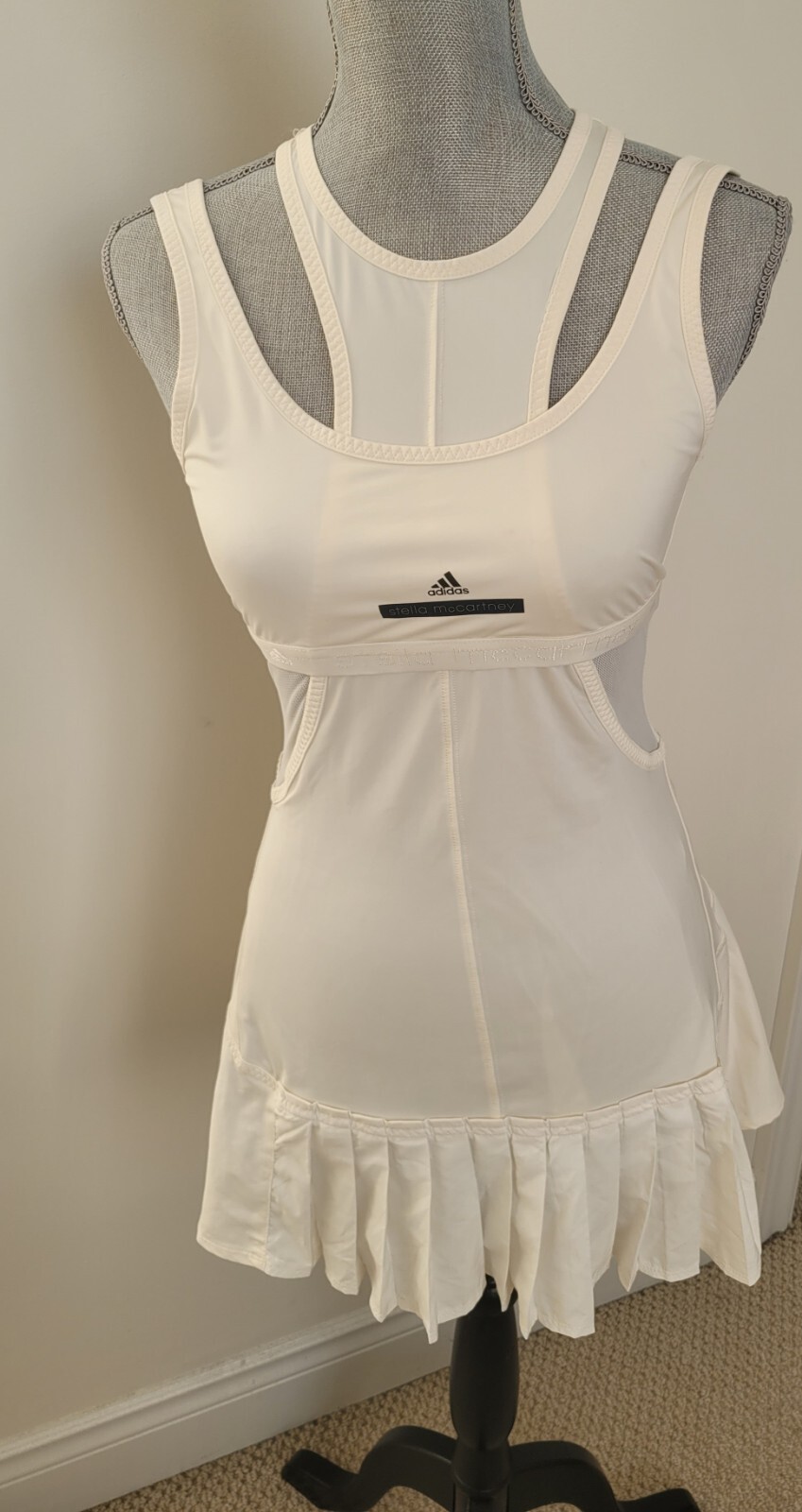 adidas by Stella McCartney Off White Pleated Layered Mesh Tennis Dress Small
