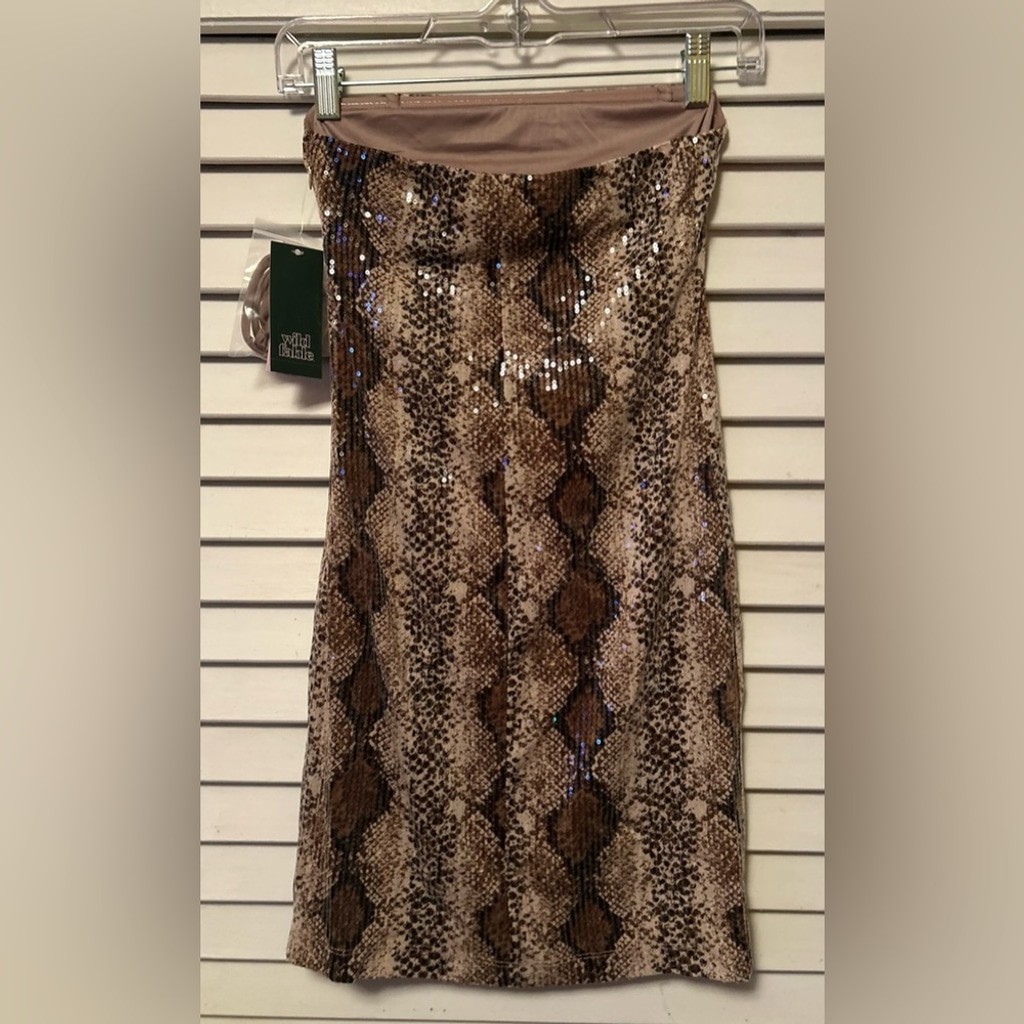 Wild Fable Snake Print Sequin Midi Skirt XXS | Brown Animal Print | Y2K Glam | N