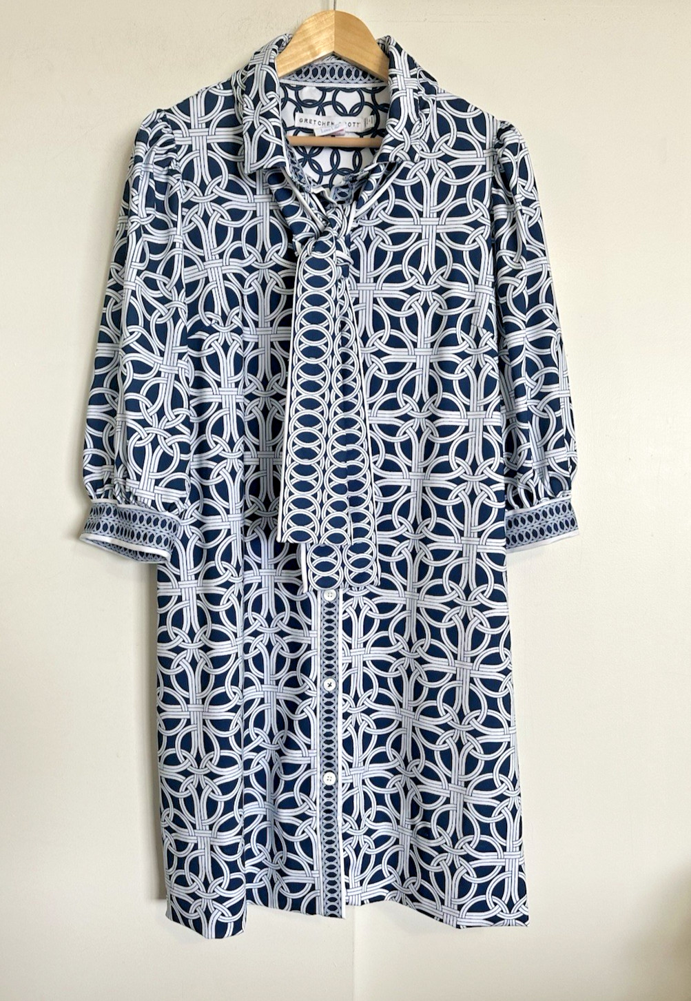 GRETCHEN SCOTT Blue White Swagger Dress 16 Goddess XXL Ring Toss Print