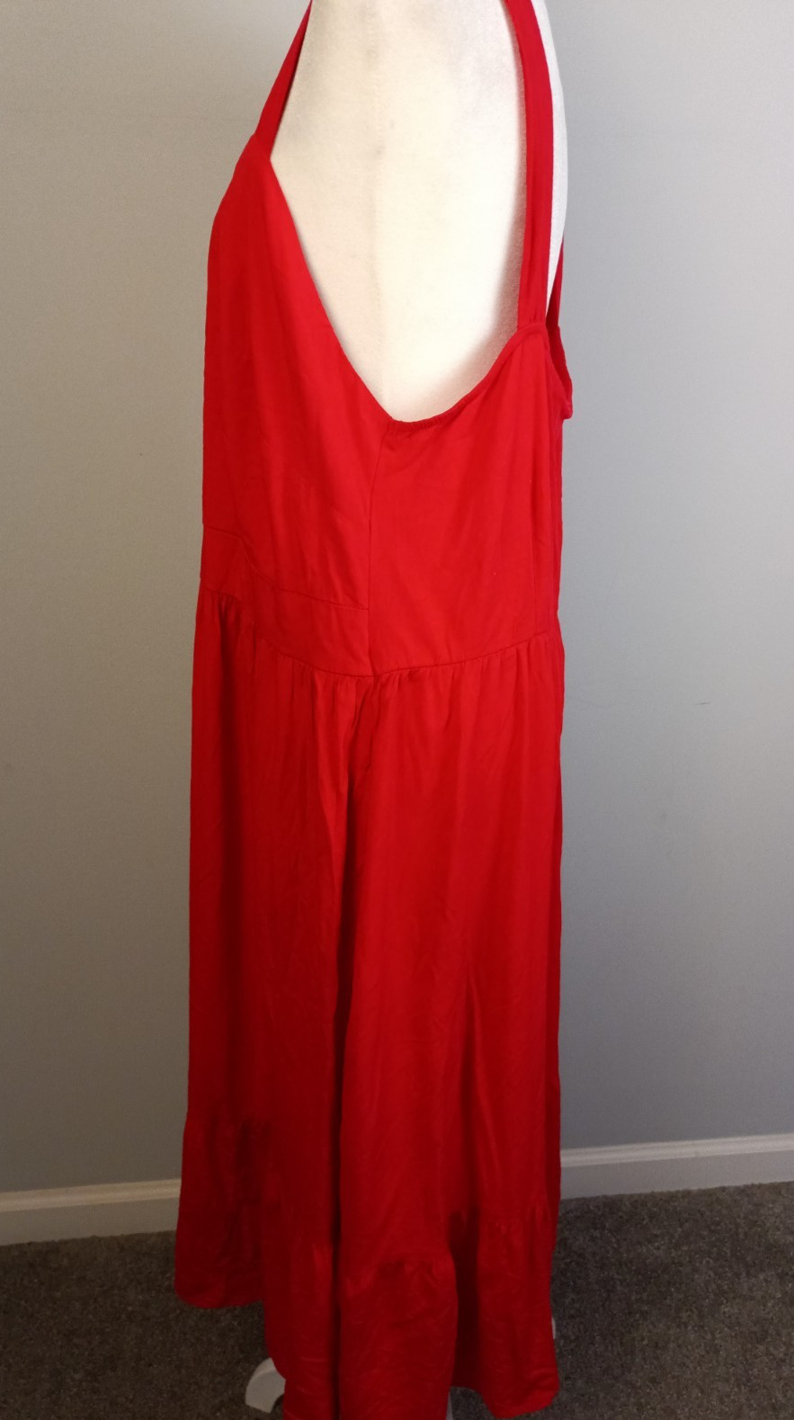 Ava & Viv 1X Red Midi Sundress Pullover Wide Straps Stretch Ruffle Bottom