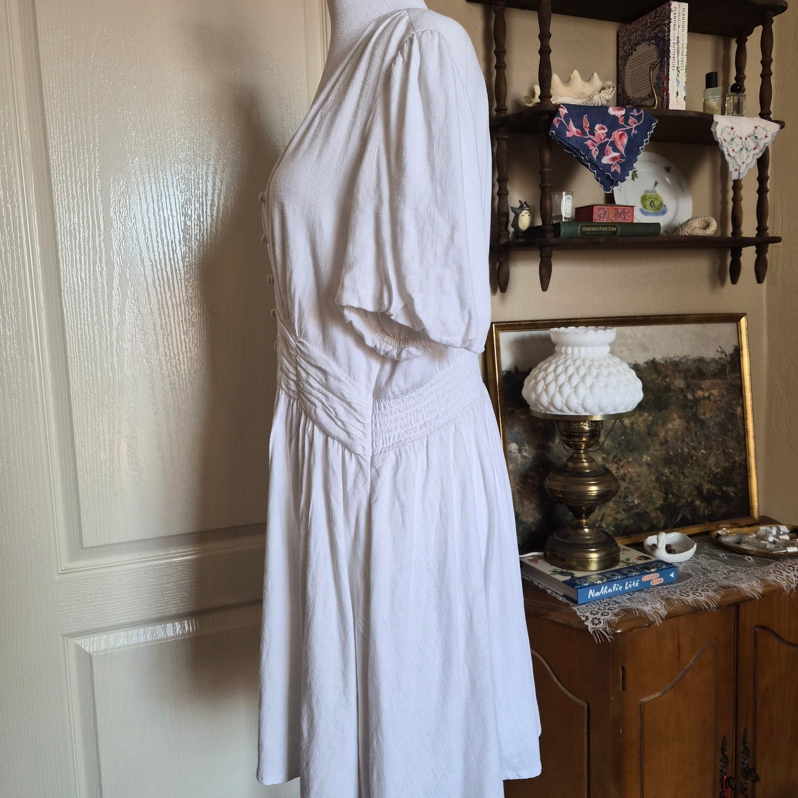 LOFT Ann Taylor White Cottagecore Linen Dress Size 12