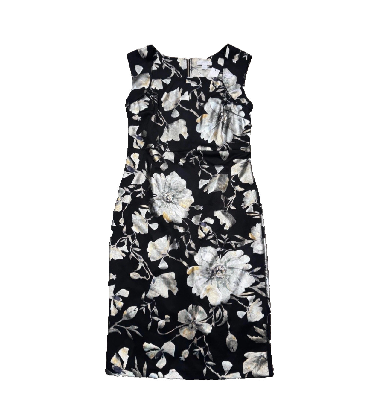 New York & Company Sheath Dress M Black Multicolor Metallic Floral Stretch Women