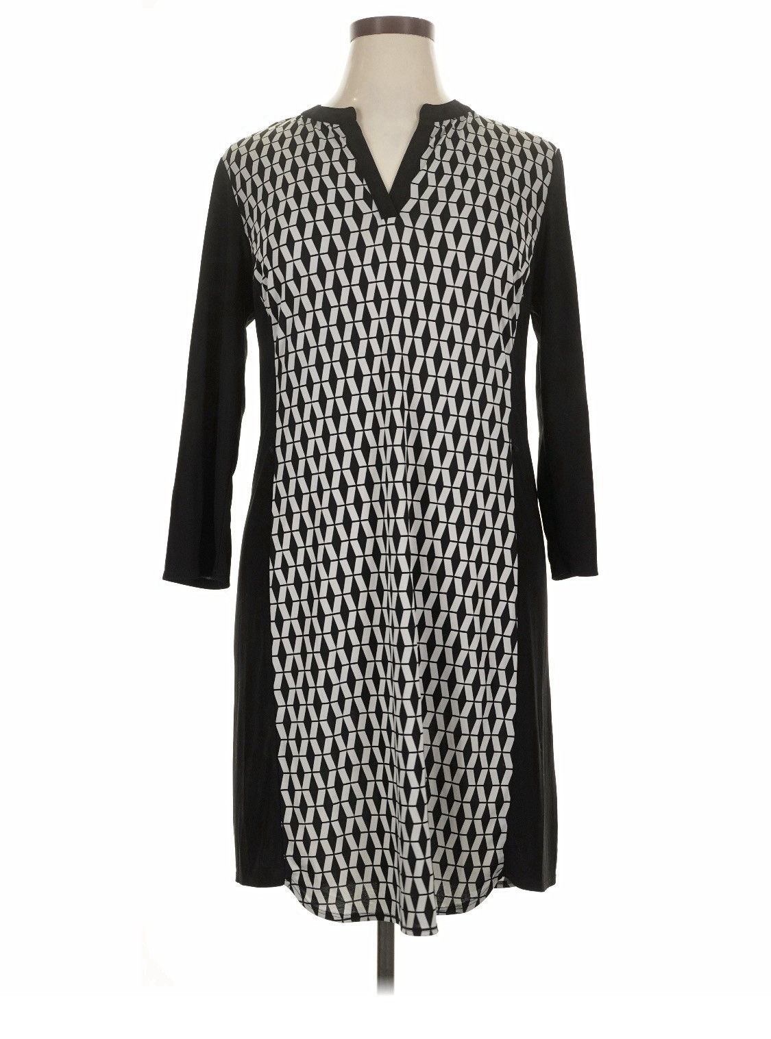 Laundry by Design Women’s XL Black White Geometric Shift Knee V-Neck 3/4
