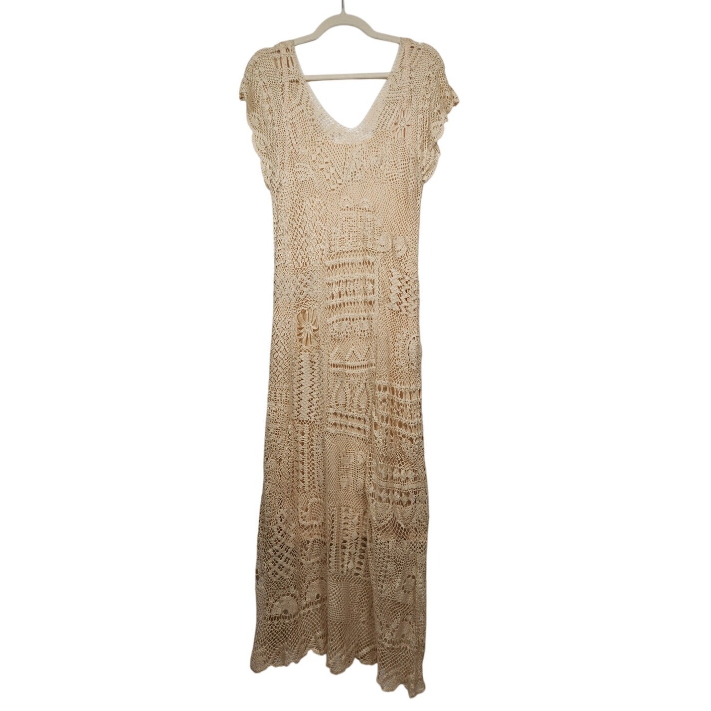 Vintage Silk Lace Maxi Dress Tank Crochet Beach Coastal y2k Spiegel Mermaid a