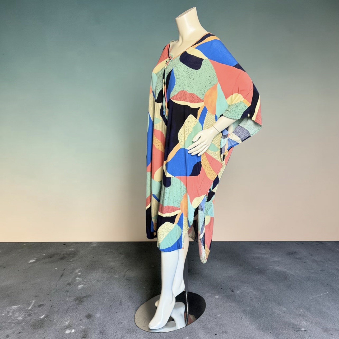 Women’s Abstract Print Kaftan High Low Dress Oversized Resort Beach Cover Up OS