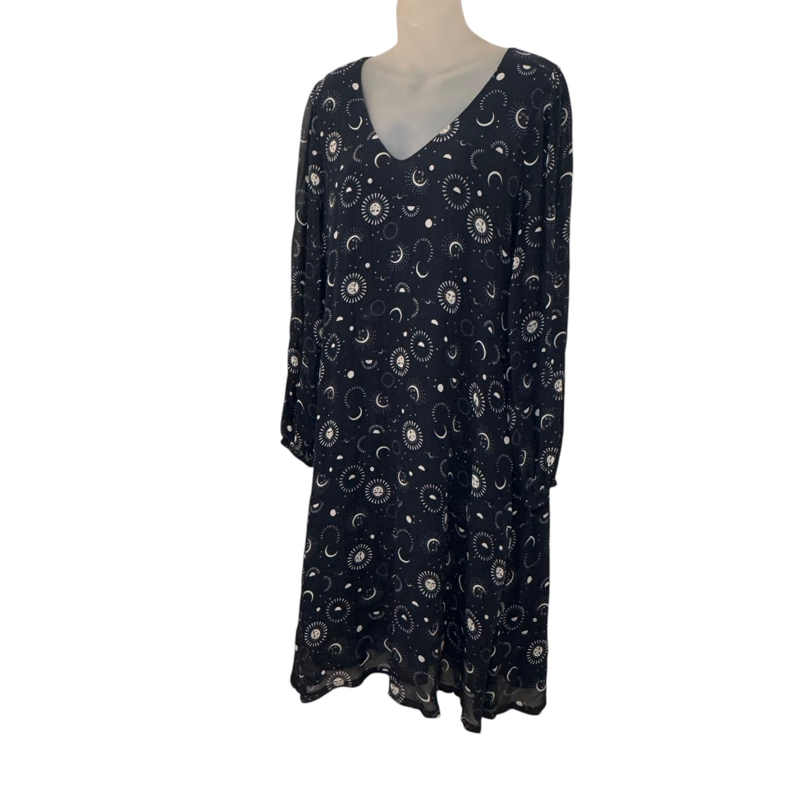 Jade by Johnny Was Celestial Sun Moon Star Sheer Midi Dress Size L