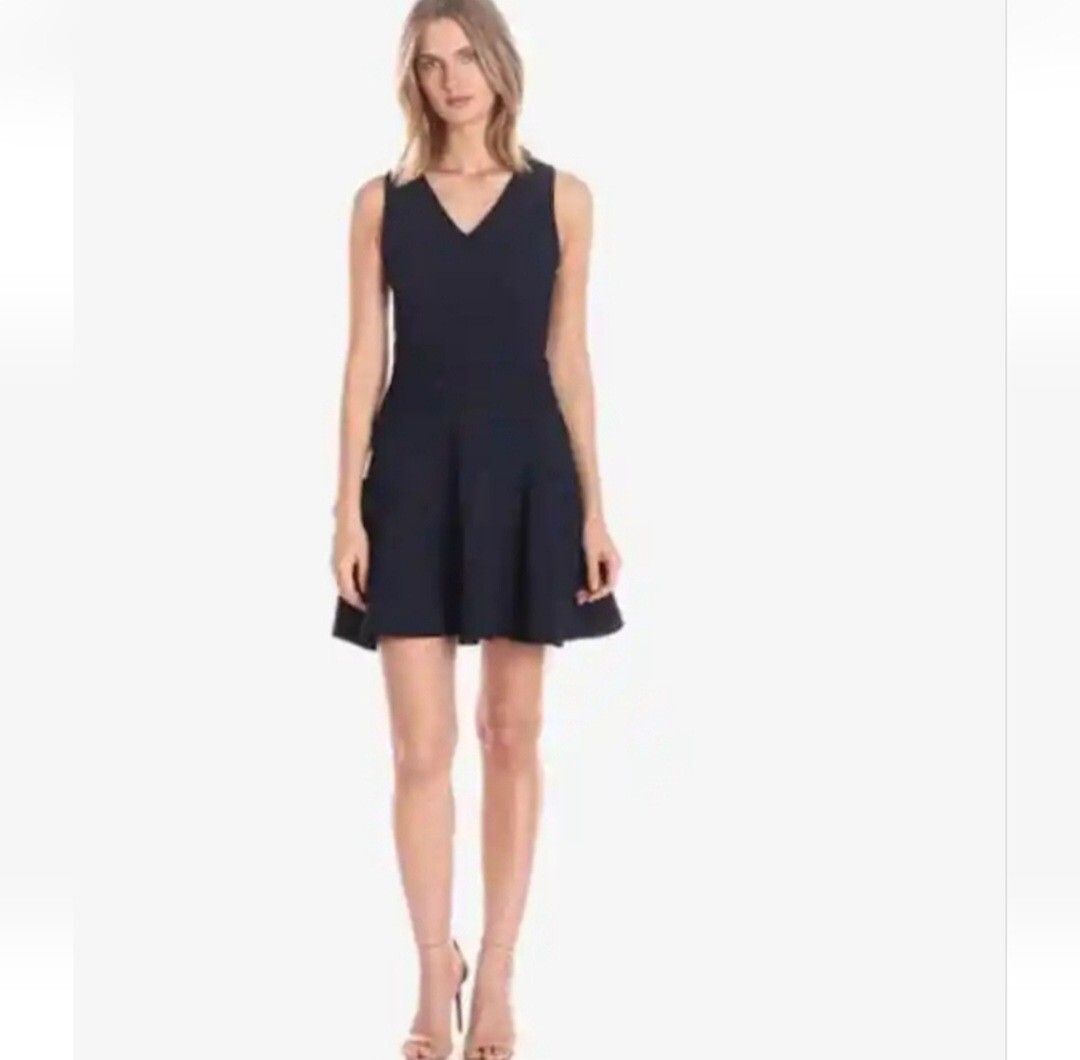 A|X ARMANI EXCHANGE Sleeveless V-Neck Fit and Flare Dress Navy Blue Size XS