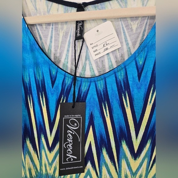 *NEW* Viereck Vibrant Turquoise/Yellow/Blue/White Patterned Dress Artsy, size XL