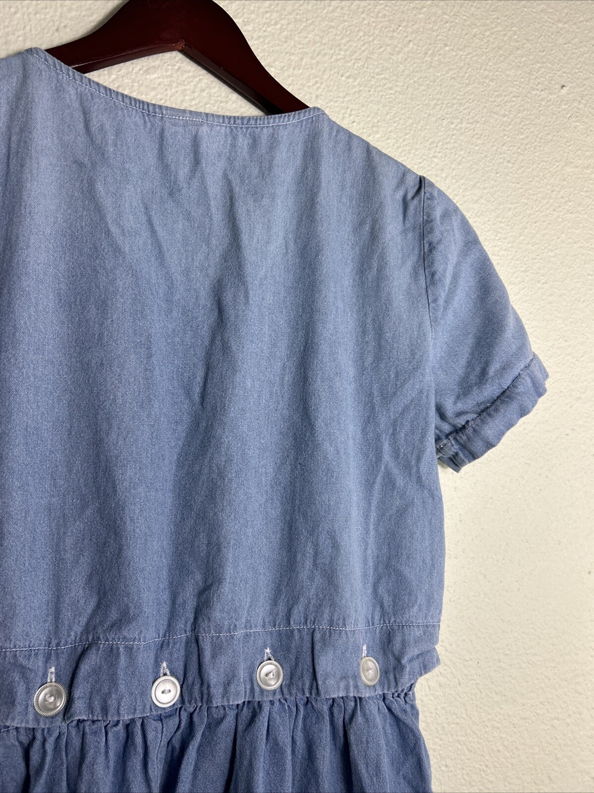 Vintage Chambray Women’s Medium Dress Blue Floral Elastic Waist Ankle Length