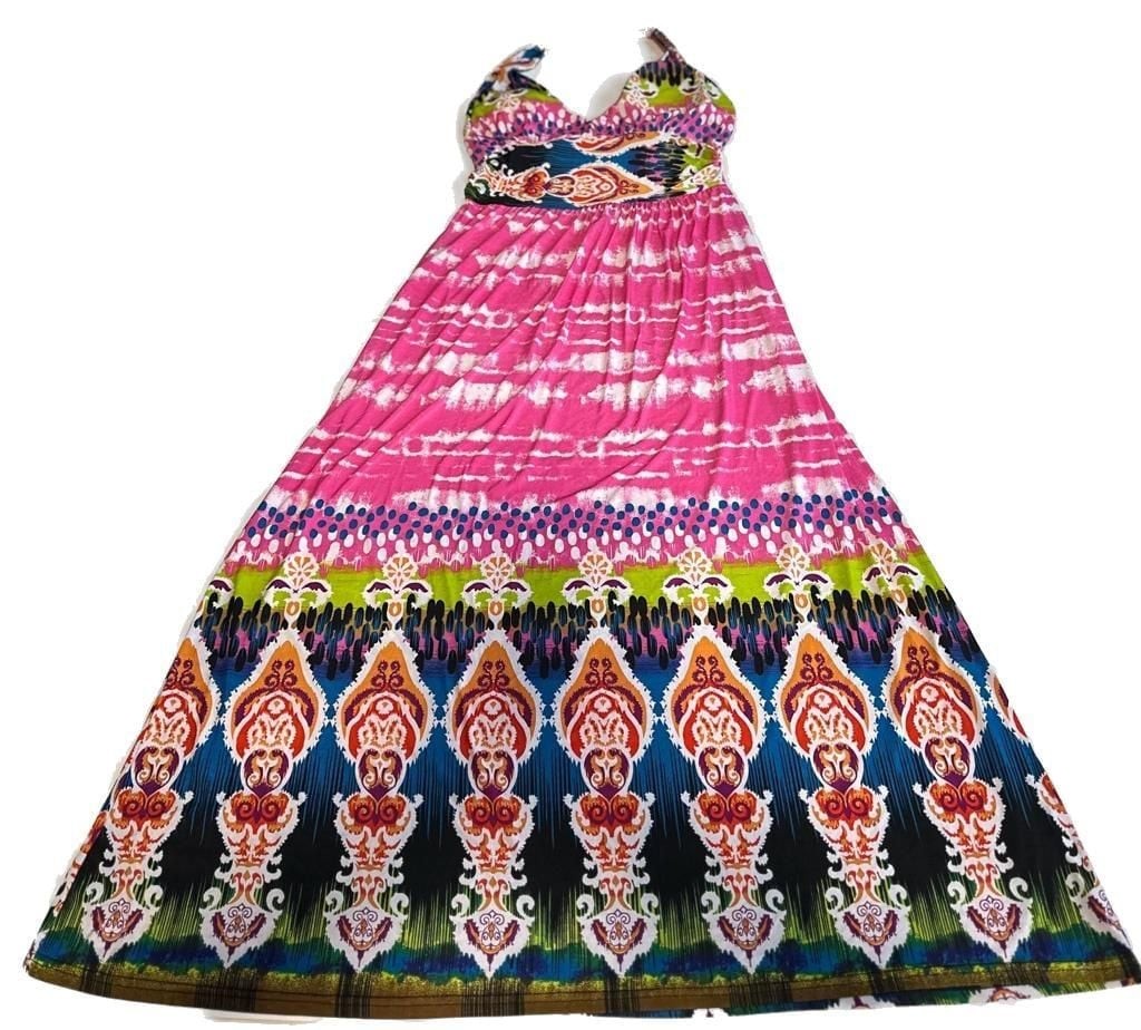 Chesley XL Pink Paisley Halter Neck Bohemian Maxi Dress
