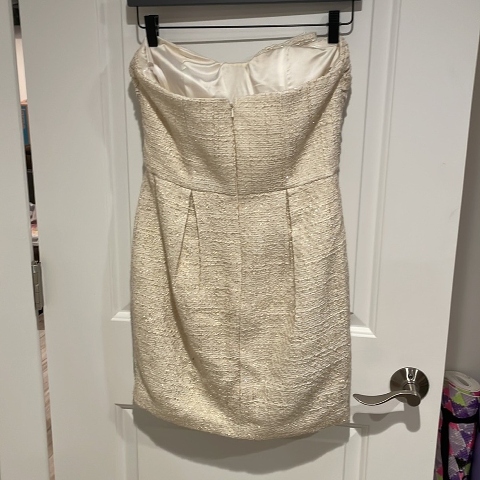 A. drea cream metallic bow strapless dress Medium