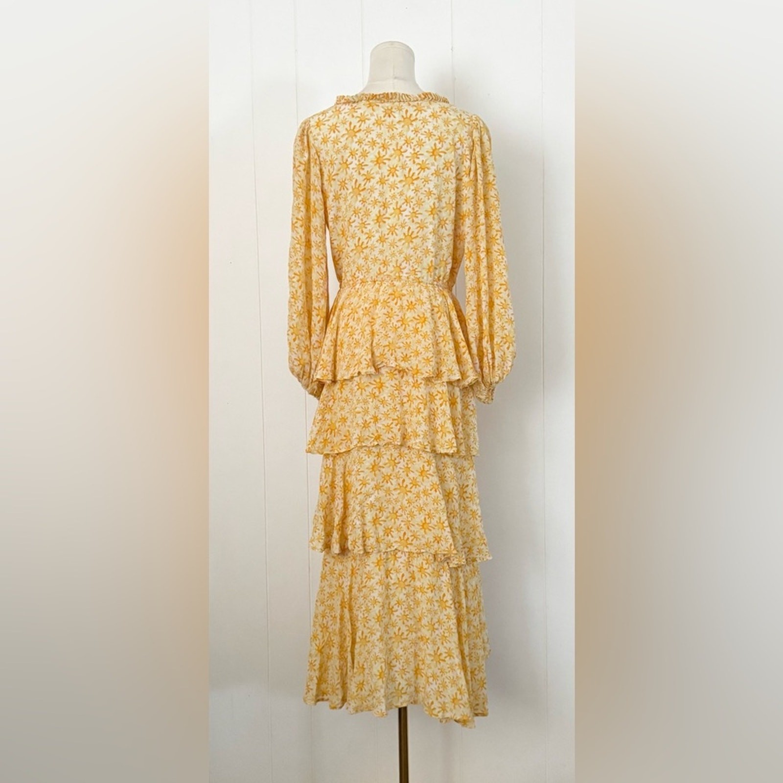 All Things Mochi Luz Tiered Ruffle Maxi Dress in Yellow Size XS 100% Silk